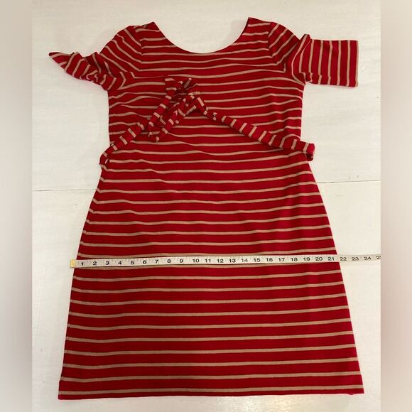 Banana Republic Dress Women's Large Red Tan Stripe Short Sleeve Knee Length - Picture 9 of 11